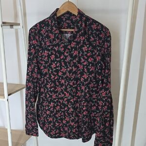 Floral Black and Red Button-Up Shirt